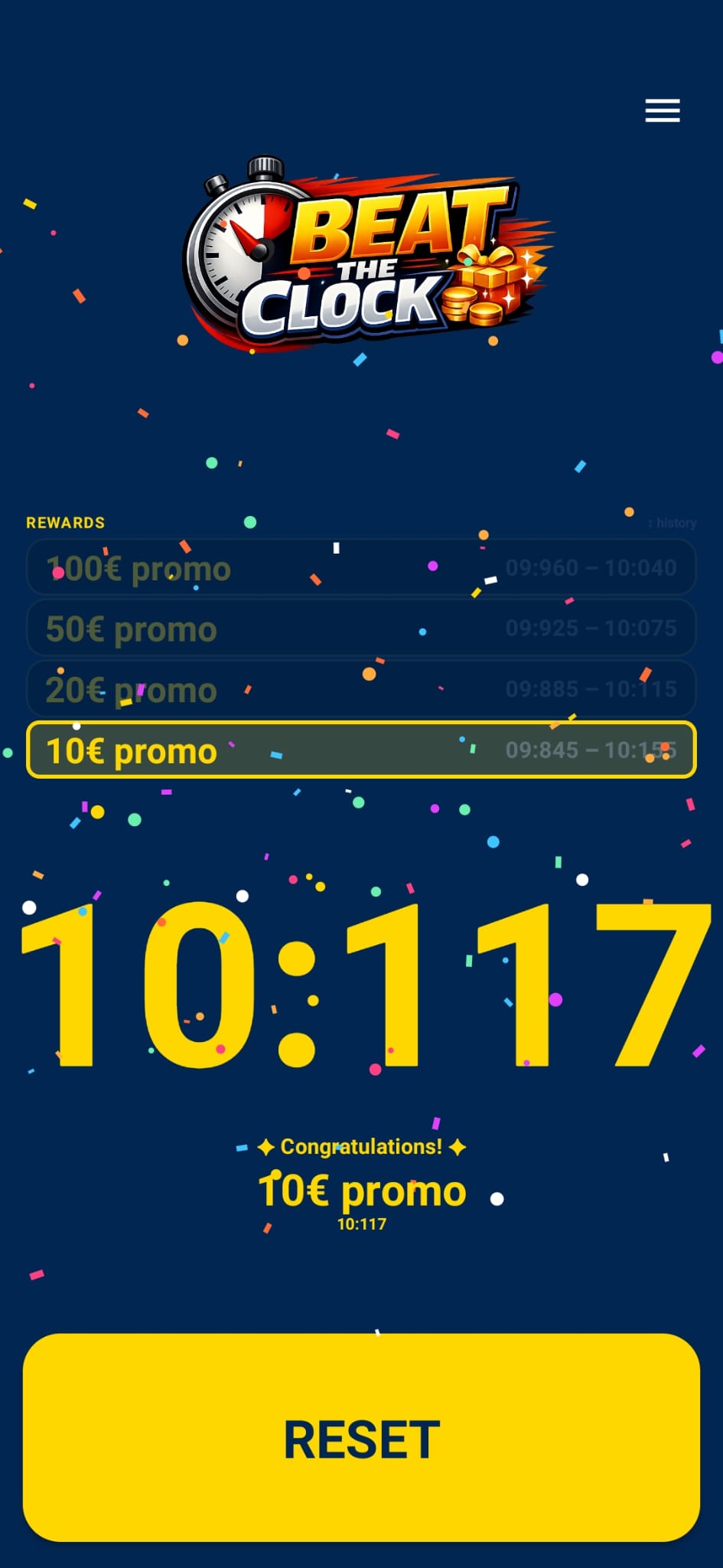 Beat the Clock — ekran pobjede / win screen