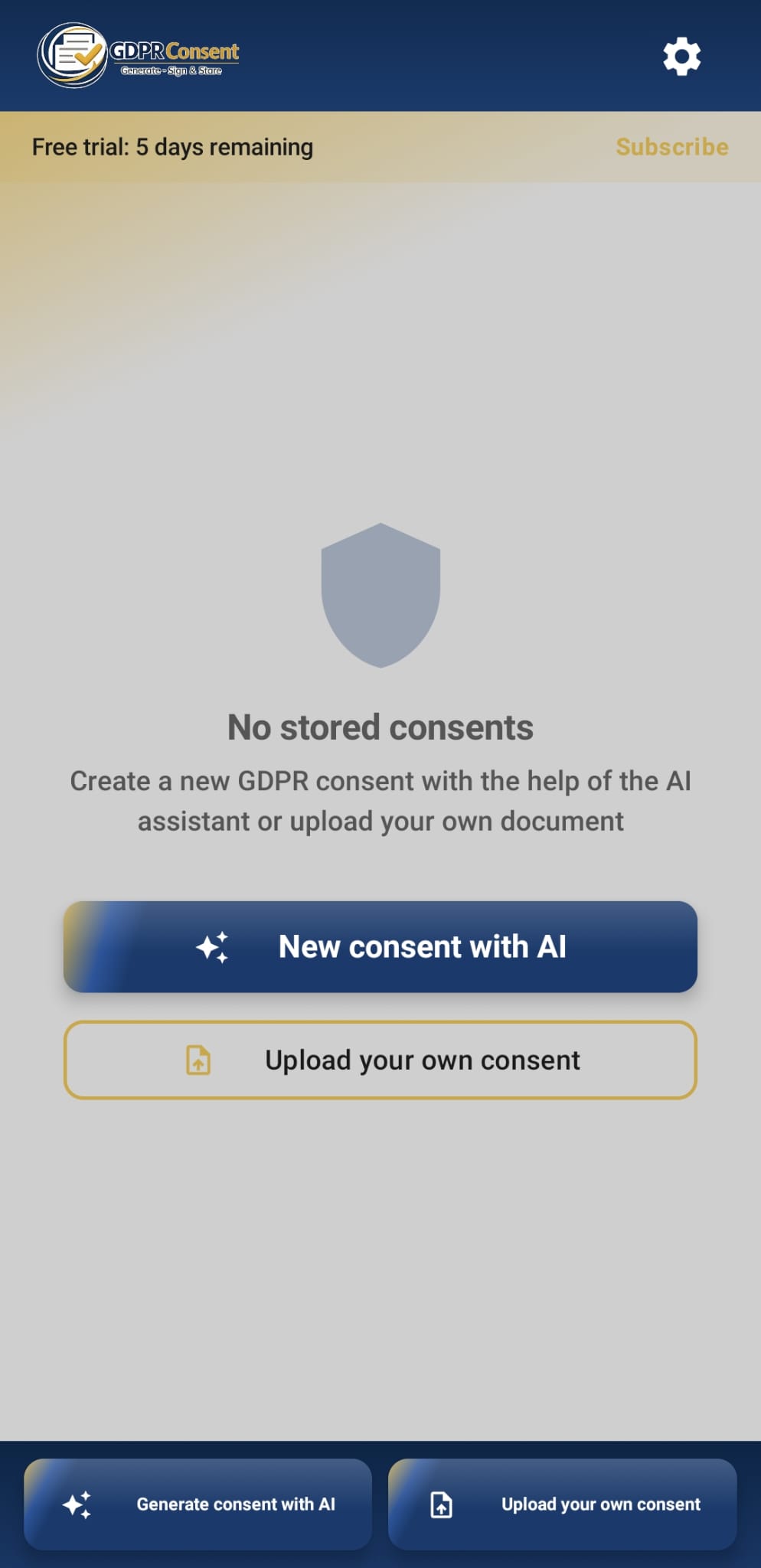 GDPR Consent — početni zaslon / home screen